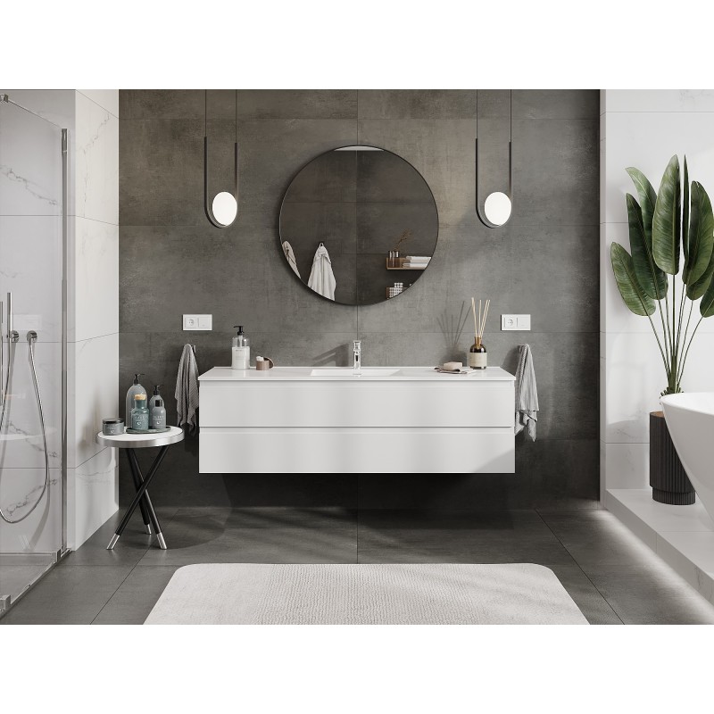 Mexen Orio bathroom cabinet 160 cm with Otis sink, 2 drawers, white gloss - 91A10-16047-2-BFF00-W18M00