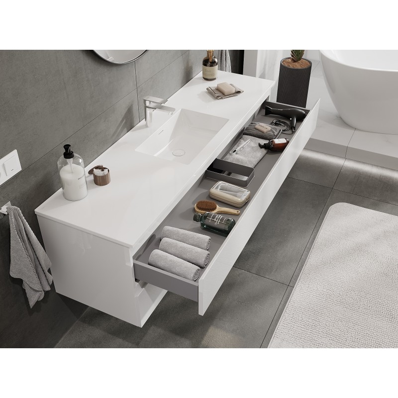 Mexen Orio bathroom cabinet 160 cm with Otis sink, 2 drawers, white gloss - 91A10-16047-2-BFF00-W18M00