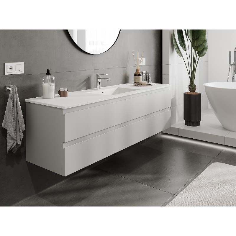 Mexen Orio bathroom cabinet 160 cm with Otis sink, 2 drawers, grey matte/white matte - 91A10-16047-2-BFF62-W18M01
