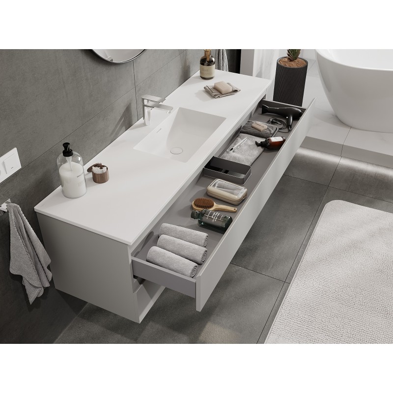 Mexen Orio bathroom cabinet 160 cm with Otis sink, 2 drawers, grey matte/white matte - 91A10-16047-2-BFF62-W18M01