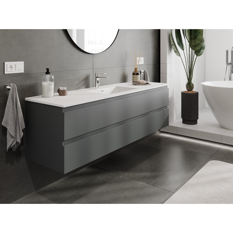Mexen Orio 160 cm Bathroom Cabinet with Otis Sink, 2 Drawers, Matte Graphite/Matte White - 91A10-16047-2-BFF66-W18M01