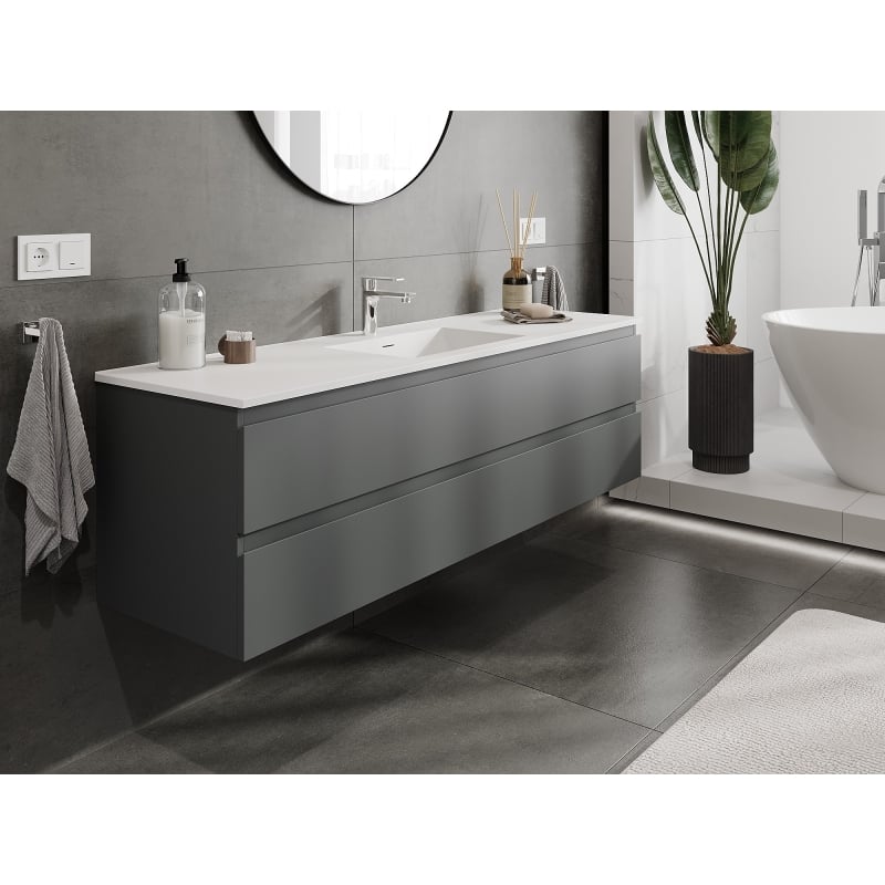 Mexen Orio bathroom cabinet 160 cm with sink Otis, 2 drawers, matte graphite/white matte - 91A10-16047-2-BFF66-W18M01