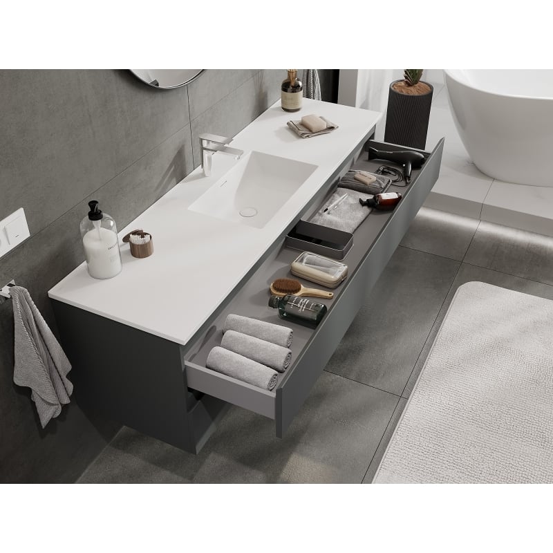 Mexen Orio bathroom cabinet 160 cm with sink Otis, 2 drawers, matte graphite/white matte - 91A10-16047-2-BFF66-W18M01