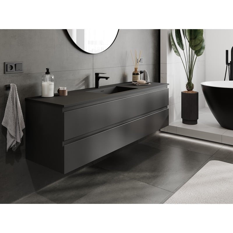 Mexen Orio bathroom cabinet 160 cm with Otis sink, 2 drawers, black matt - 91A10-16047-2-BFF71-W18M71
