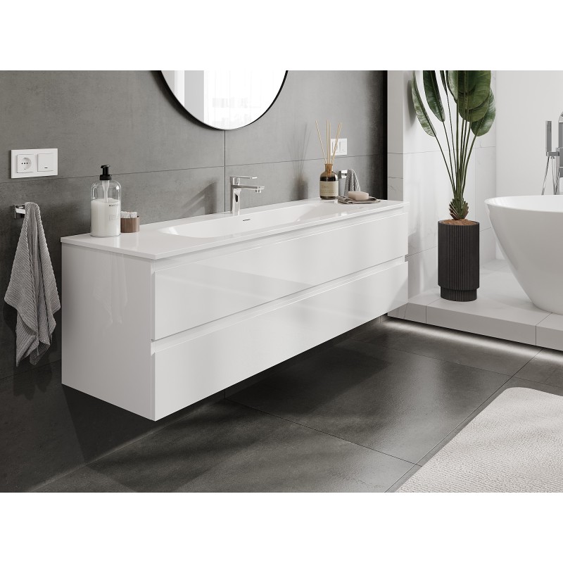 Mexen Orio bathroom cabinet 160 cm with Vela sink, 2 drawers, white gloss - 91A10-16047-2-BFF00-W23M00