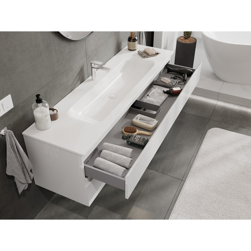 Mexen Orio bathroom cabinet 160 cm with Vela sink, 2 drawers, white gloss - 91A10-16047-2-BFF00-W23M00