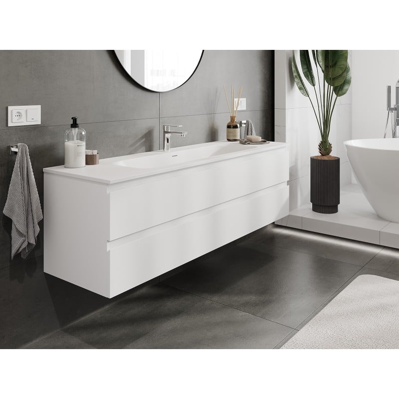 Mexen Orio bathroom cabinet 160 cm with Vela washbasin, 2 drawers, white matte - 91A10-16047-2-BFF01-W23M01