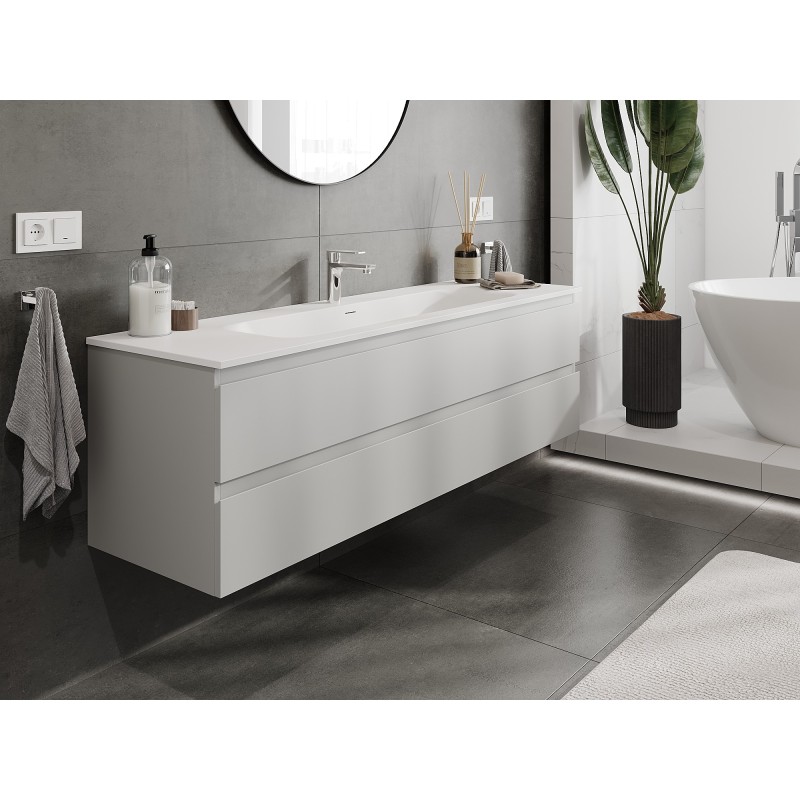 Mexen Orio bathroom cabinet 160 cm with Vela sink, 2 drawers, grey matte/white matte - 91A10-16047-2-BFF62-W23M01