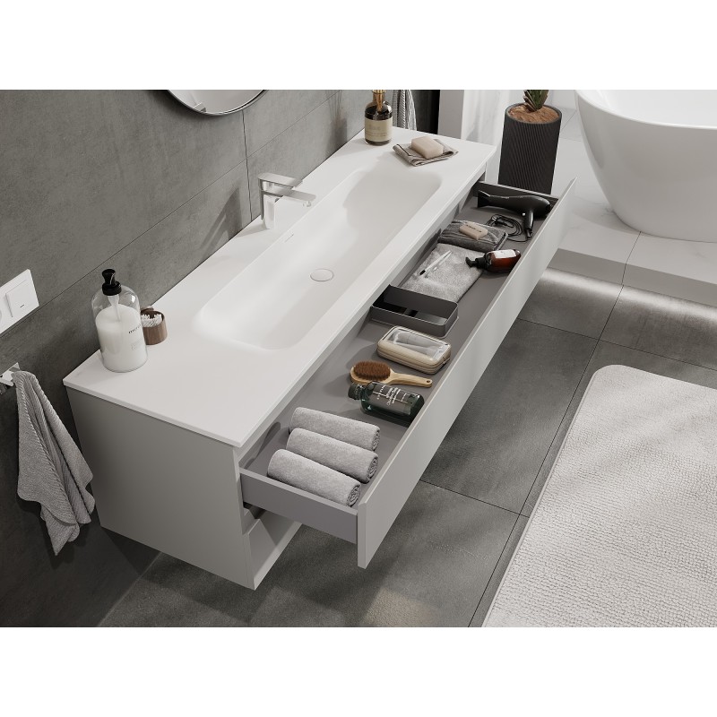 Mexen Orio bathroom cabinet 160 cm with Vela sink, 2 drawers, grey matte/white matte - 91A10-16047-2-BFF62-W23M01