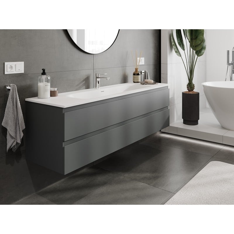Mexen Orio 160 cm bathroom cabinet with Vela washbasin, 2 drawers, matte graphite/white matte - 91A10-16047-2-BFF66-W23M01