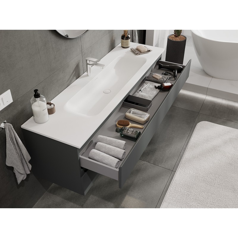 Mexen Orio 160 cm bathroom cabinet with Vela washbasin, 2 drawers, matte graphite/white matte - 91A10-16047-2-BFF66-W23M01