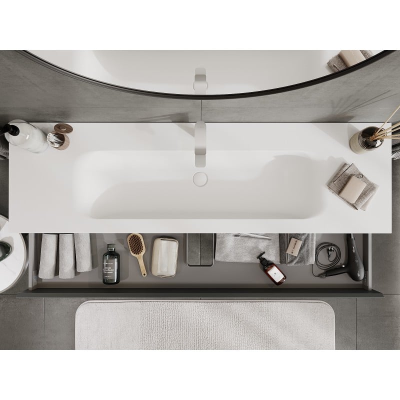 Mexen Orio 160 cm bathroom cabinet with Vela washbasin, 2 drawers, matte graphite/white matte - 91A10-16047-2-BFF66-W23M01