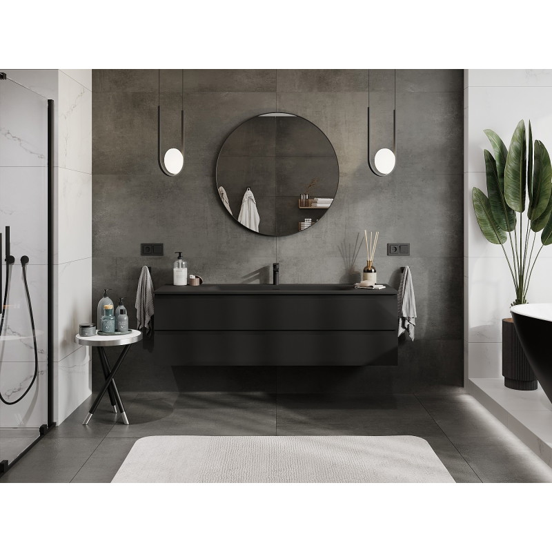 Mexen Orio 160 cm bathroom cabinet with sink Vela, 2 drawers, black gloss/black matte - 91A10-16047-2-BFF70-W23M71