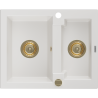 Mexen Carlos granite sink 1.5-bowl 582 x 475 mm, white, gold siphon - 6518581500-20-G
