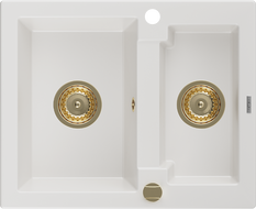 Mexen Carlos 1.5-compartment granite sink 582 x 475 mm, White, siphon Gold - 6518581500-20-G