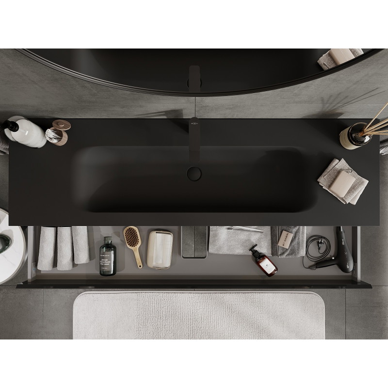 Mexen Orio 160 cm bathroom cabinet with sink Vela, 2 drawers, black gloss/black matte - 91A10-16047-2-BFF70-W23M71