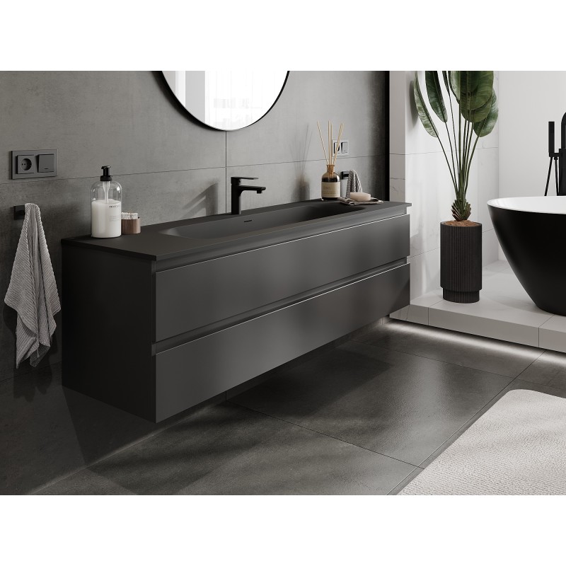 Mexen Orio 160 cm Bathroom Cabinet with Vela Sink, 2 Drawers, Black Matte - 91A10-16047-2-BFF71-W23M71
