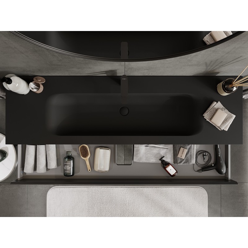 Mexen Orio 160 cm Bathroom Cabinet with Vela Sink, 2 Drawers, Black Matte - 91A10-16047-2-BFF71-W23M71