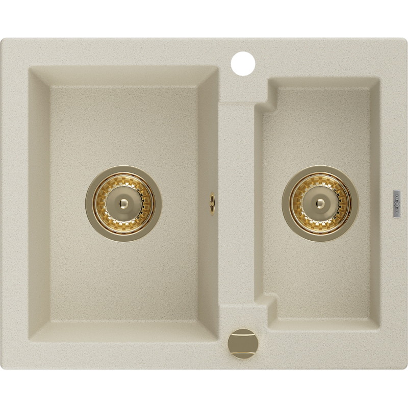 Mexen Carlos 1.5-bowl granite sink 582 x 475 mm, beige, golden siphon - 6518581500-69-G