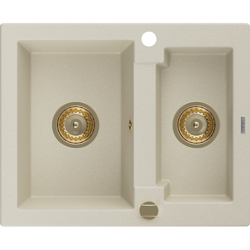 Mexen Carlos 1.5-compartment granite sink 582 x 475 mm, Beige, siphon Gold - 6518581500-69-G