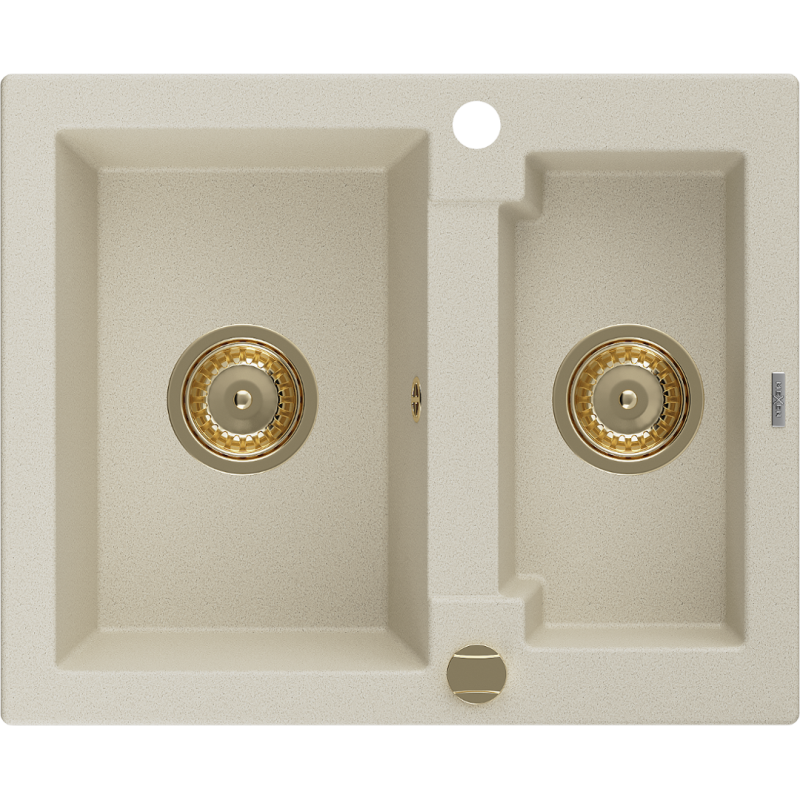 Mexen Carlos granite kitchen sink 1.5-bowl 582 x 475 mm, beige, gold siphon - 6518581500-69-G