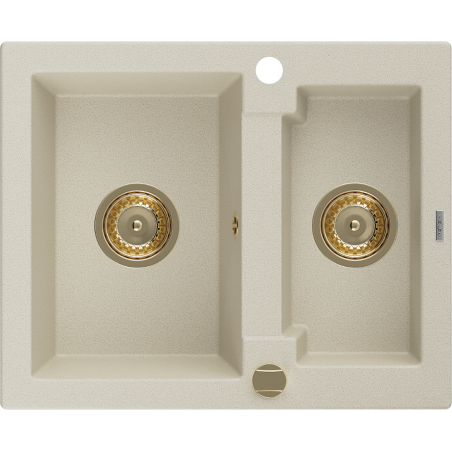 Mexen Carlos 1.5-bowl granite sink 582 x 475 mm, beige, gold siphon - 6518581500-69-G
