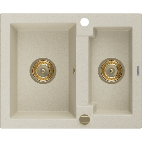 Mexen Carlos granite kitchen sink 1.5-bowl 582 x 475 mm, beige, gold siphon - 6518581500-69-G