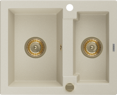 Mexen Carlos granite kitchen sink 1.5-bowl 582 x 475 mm, beige, gold siphon - 6518581500-69-G