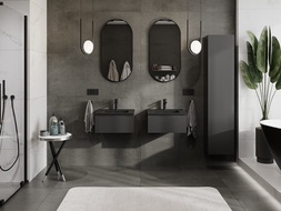 Mexen Rivel bathroom cabinet 50 cm with Otis sink, 1 drawer, grooved, black matte - 91A20-05023-1-BF71-W18M71