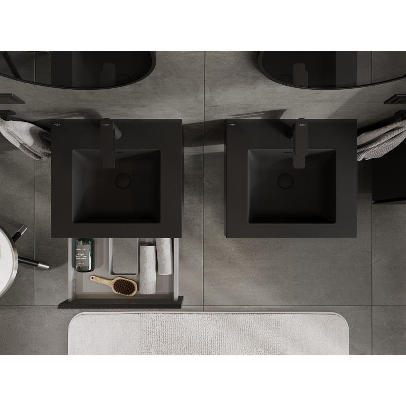 Mexen Rivel bathroom cabinet 50 cm with Otis sink, 1 drawer, grooved, black matte - 91A20-05023-1-BF71-W18M71