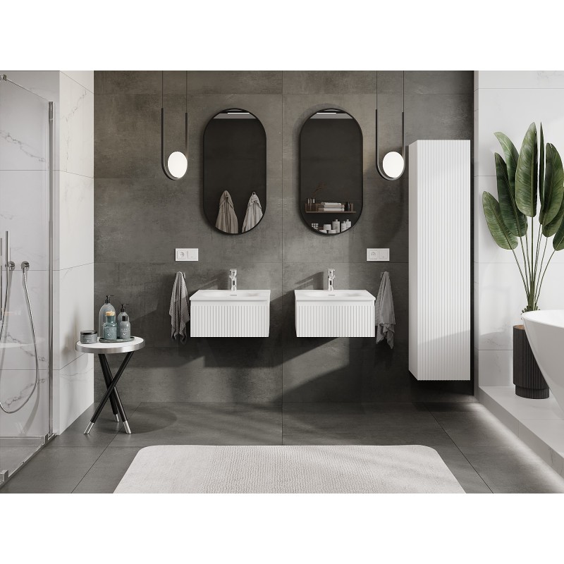 Mexen Rivel bathroom cabinet 50 cm with Vela sink, 1 drawer, fluted, white matte - 91A20-05023-1-BF01-W23M01