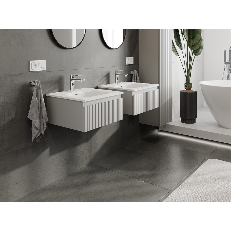 Mexen Rivel 50 cm bathroom cabinet with Vela washbasin, 1 drawer, grooved, gray matte/white matte - 91A20-05023-1-BF62-W23M01