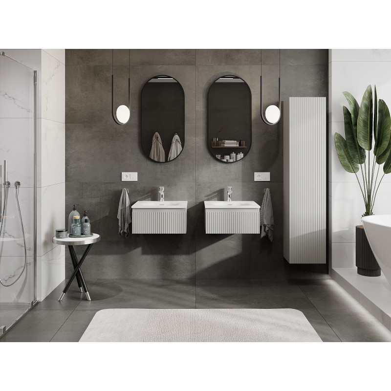 Mexen Rivel 50 cm bathroom cabinet with Vela washbasin, 1 drawer, grooved, gray matte/white matte - 91A20-05023-1-BF62-W23M01