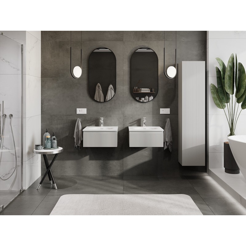 Mexen Rivel bathroom cabinet 50 cm with Vela sink, 1 drawer, grooved, grey matte/white matte - 91A20-05023-1-BF62-W23M01