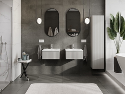 Mexen Rivel 50 cm bathroom cabinet with Vela washbasin, 1 drawer, grooved, gray matte/white matte - 91A20-05023-1-BF62-W23M01