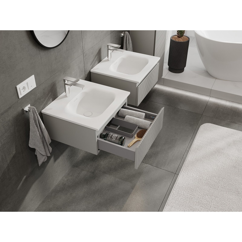 Mexen Rivel 50 cm bathroom cabinet with Vela washbasin, 1 drawer, grooved, gray matte/white matte - 91A20-05023-1-BF62-W23M01