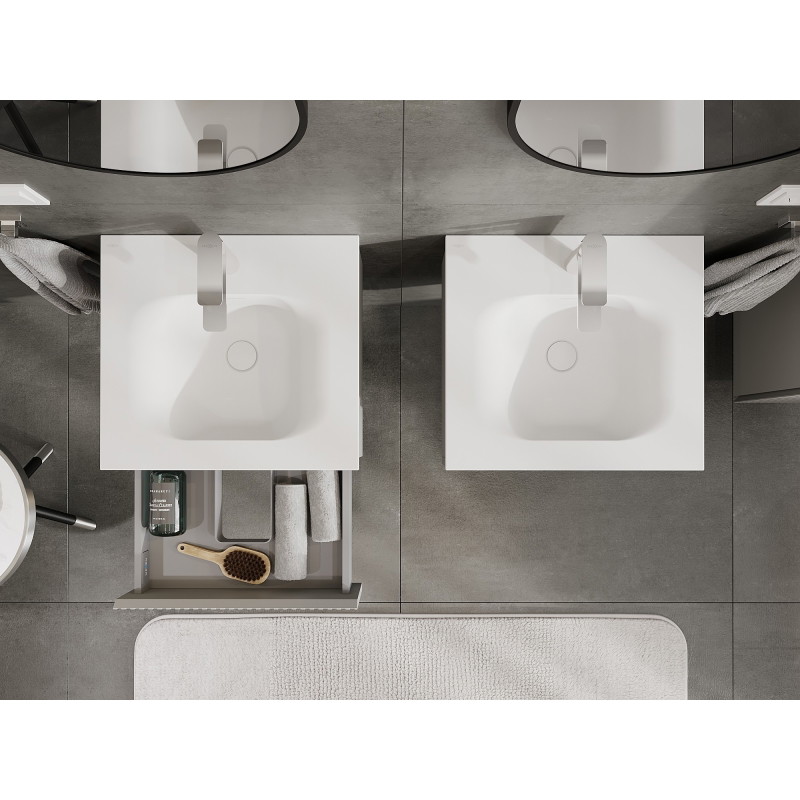 Mexen Rivel 50 cm bathroom cabinet with Vela washbasin, 1 drawer, grooved, gray matte/white matte - 91A20-05023-1-BF62-W23M01