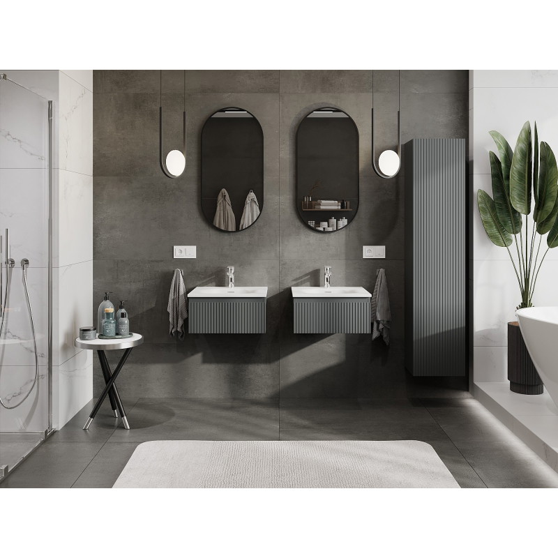 Mexen Rivel bathroom cabinet 50 cm with Vela sink, 1 drawer, fluted, graphite matte/white matte - 91A20-05023-1-BF66-W23M01