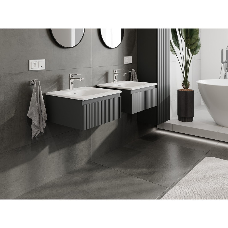 Mexen Rivel bathroom cabinet 50 cm with Vela sink, 1 drawer, fluted, graphite matte/white matte - 91A20-05023-1-BF66-W23M01