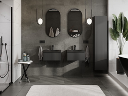 Mexen Rivel bathroom cabinet 50 cm with Vela basin, 1 drawer, fluted, black matte - 91A20-05023-1-BF71-W23M71