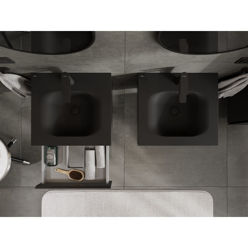 Mexen Rivel bathroom cabinet 50 cm with Vela basin, 1 drawer, fluted, black matte - 91A20-05023-1-BF71-W23M71