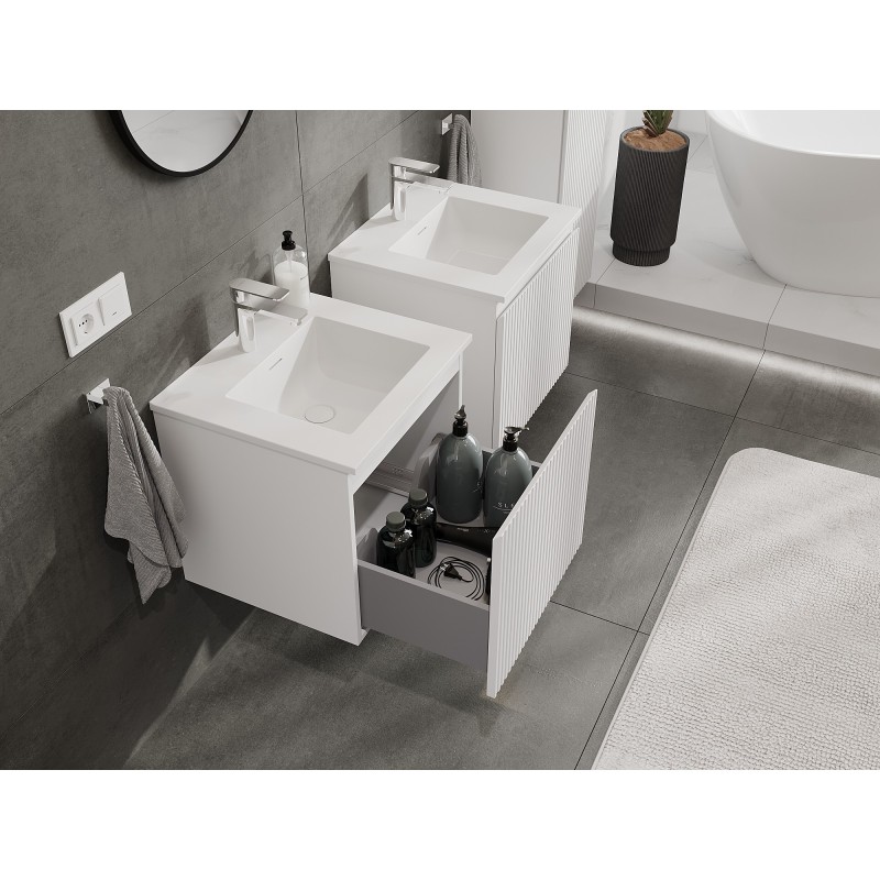 Mexen Rivel bathroom cabinet 50 cm with Otis sink, 1 drawer, fluted, white matte - 91A20-05047-1-BF01-W18M01