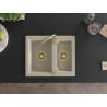 Mexen Carlos 1.5-bowl granite sink 582 x 475 mm, beige, gold siphon - 6518581500-69-G