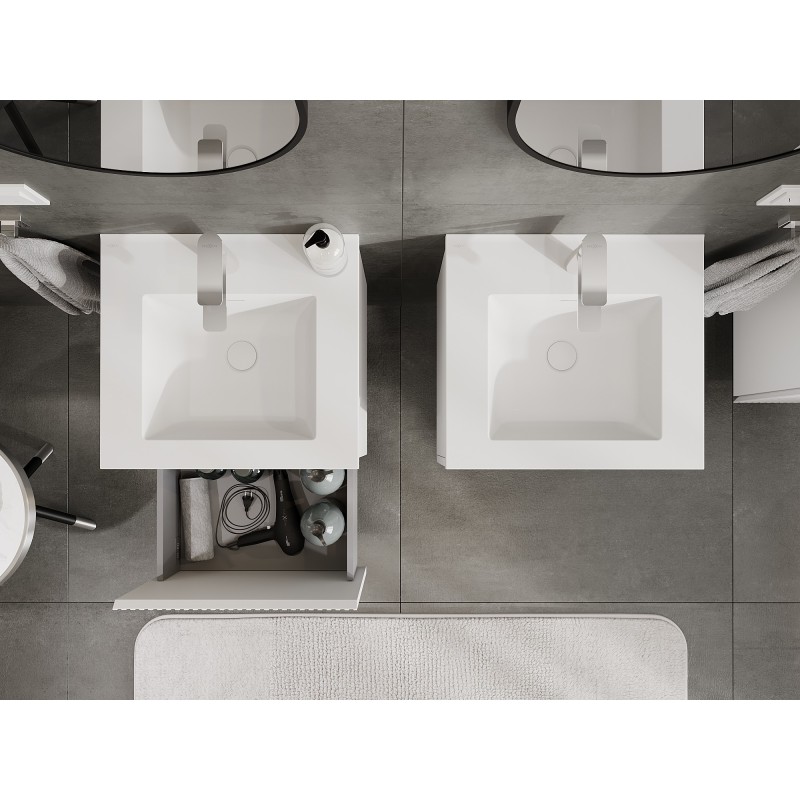 Mexen Rivel bathroom cabinet 50 cm with Otis sink, 1 drawer, fluted, white matte - 91A20-05047-1-BF01-W18M01