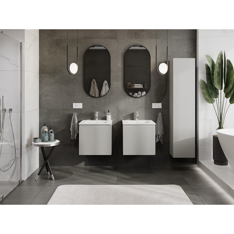 Mexen Rivel bathroom cabinet 50 cm with Otis sink, 1 drawer, grooved, matte gray/white matte - 91A20-05047-1-BF62-W18M01
