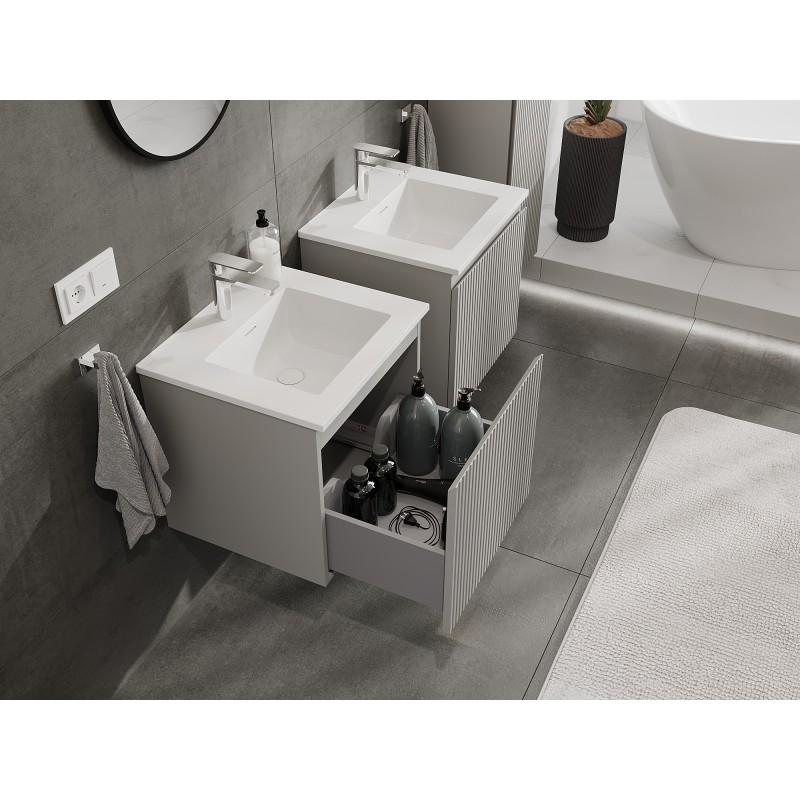 Mexen Rivel bathroom cabinet 50 cm with Otis sink, 1 drawer, grooved, grey matt/white matt - 91A20-05047-1-BF62-W18M01