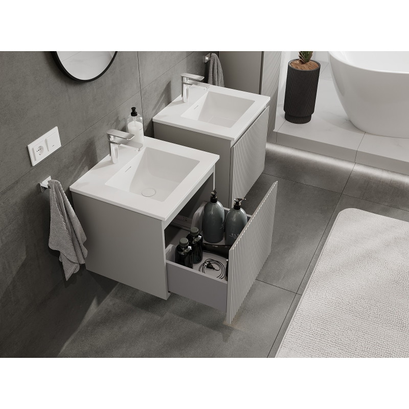 Mexen Rivel bathroom cabinet 50 cm with Otis sink, 1 drawer, grooved, matte gray/white matte - 91A20-05047-1-BF62-W18M01