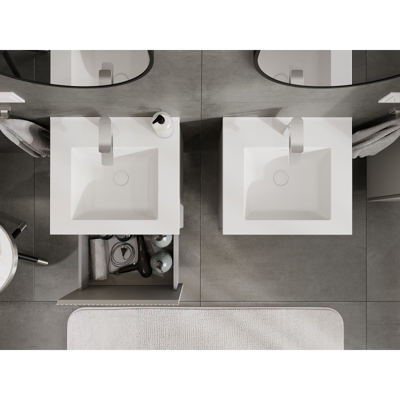 Mexen Rivel bathroom cabinet 50 cm with Otis sink, 1 drawer, grooved, grey matt/white matt - 91A20-05047-1-BF62-W18M01