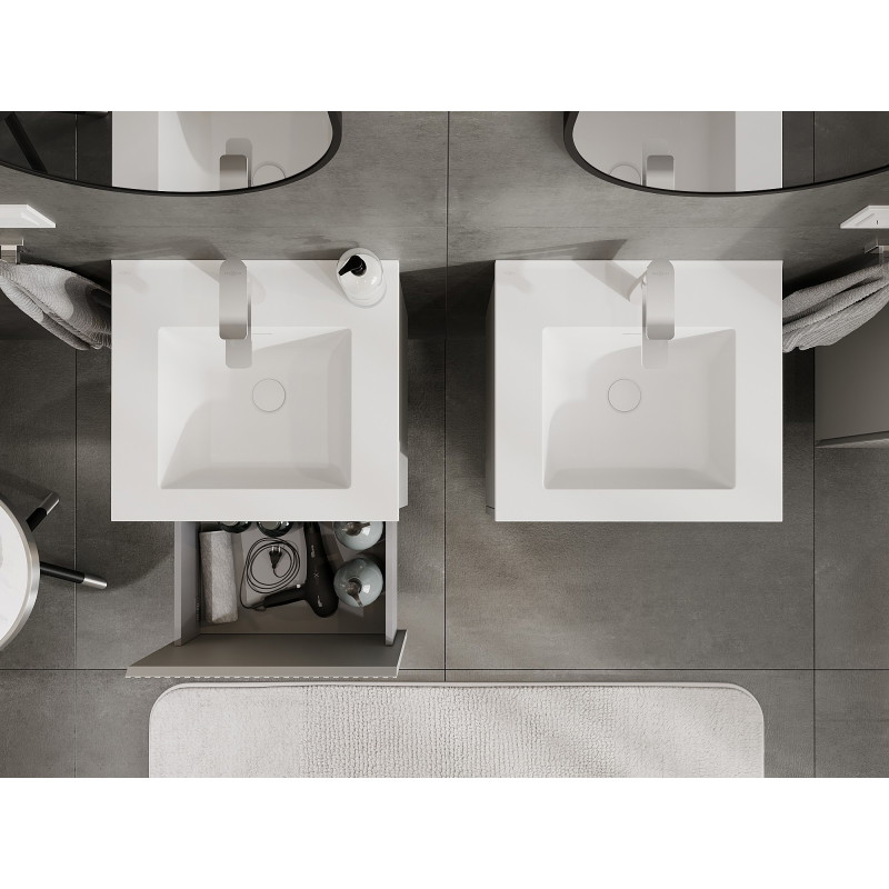 Mexen Rivel bathroom cabinet 50 cm with Otis sink, 1 drawer, grooved, matte gray/white matte - 91A20-05047-1-BF62-W18M01