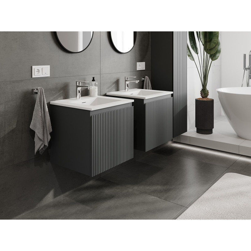 Mexen Rivel 50 cm Bathroom Cabinet with Otis Sink, 1 Drawer, Grooved, Matt Graphite/White - 91A20-05047-1-BF66-W18M01